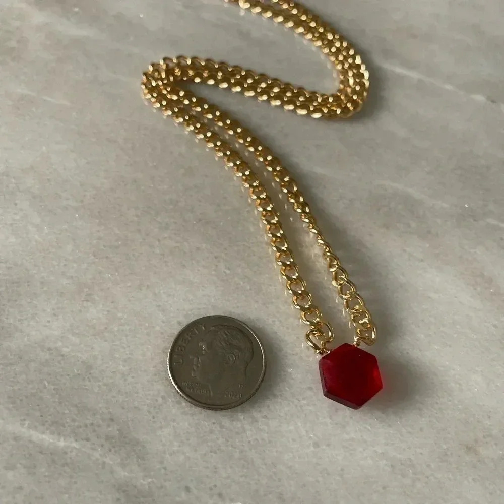Garnet Chunky Thick Curb Chain Necklace - Picture 9 of 10